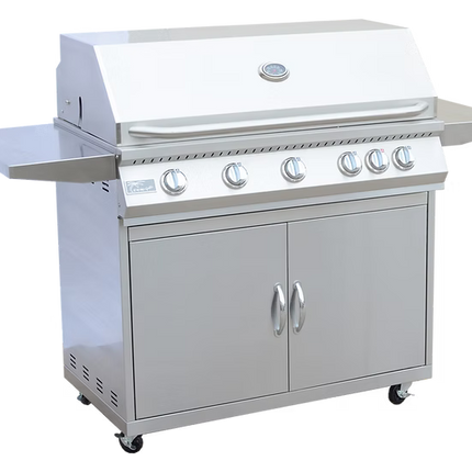 5 Burner 40 Inch Cart Model BBQ Grill With Locking Casters 304 Stainless Steel