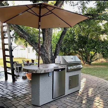 Maui 7'6" BBQ Island With 33" Round Bar on one end Led Lights and Built In BBQ