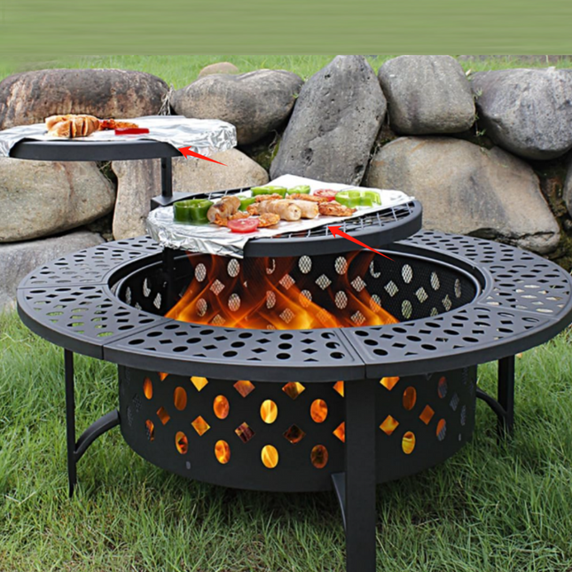Modern Style Outdoor Steel Fire Pit with BBQ Brazier Patio Restaurants Fire Bowl Grill Charcoal Fire Pit Table Poker Accessory